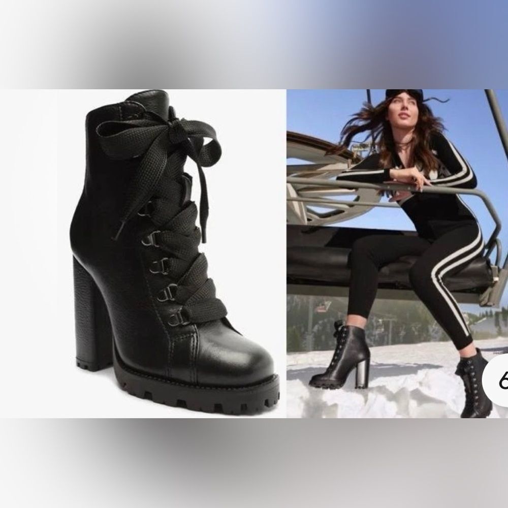 SCHUTZ Black Heeled Lace-Up Boots 6.5 B